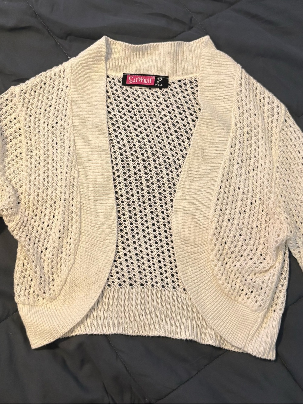Say What? Cream Open-Knit Cropped Shrug